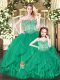 Green Sleeveless Floor Length Beading and Ruffles Lace Up Sweet 16 Quinceanera Dress