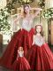 Popular Wine Red Sleeveless Tulle Lace Up 15th Birthday Dress for Military Ball and Sweet 16 and Quinceanera