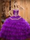 Exquisite Purple Vestidos de Quinceanera Military Ball and Sweet 16 and Quinceanera with Embroidery and Ruffled Layers Sweetheart Sleeveless Lace Up