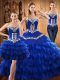 Fantastic Blue Ball Gowns Embroidery and Ruffled Layers Quinceanera Gown Lace Up Tulle Sleeveless Floor Length
