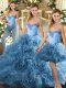 Baby Blue Lace Up Quinceanera Gowns Beading Sleeveless Floor Length