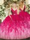 Tulle Sleeveless Floor Length Quinceanera Gowns and Beading and Ruffles