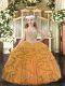 Custom Made Floor Length Lace Up Winning Pageant Gowns Orange for Military Ball and Sweet 16 and Quinceanera and Wedding Party with Beading and Ruffles