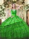 Enchanting Green Ball Gowns Organza Scoop Sleeveless Beading and Embroidery Floor Length Side Zipper Vestidos de Quinceanera