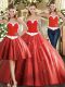 Coral Red Lace Up Sweetheart Beading Sweet 16 Dresses Tulle Sleeveless