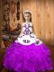 Floor Length Lace Up Kids Pageant Dress Eggplant Purple for Sweet 16 and Quinceanera with Embroidery and Ruffles