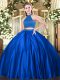 Super Floor Length Ball Gowns Sleeveless Royal Blue Quinceanera Gowns Backless