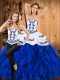 Blue And White Two Pieces Embroidery and Ruffles 15 Quinceanera Dress Lace Up Satin and Organza Sleeveless Floor Length