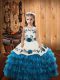 Teal Sleeveless Floor Length Embroidery and Ruffled Layers Lace Up Pageant Gowns For Girls