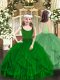 Excellent Dark Green Scoop Neckline Beading and Ruffles Girls Pageant Dresses Sleeveless Zipper