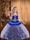 Adorable Sleeveless Fabric With Rolling Flowers Floor Length Lace Up Kids Pageant Dress in Multi-color with Embroidery and Ruffles