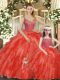 Red Ball Gowns Organza Straps Sleeveless Beading and Ruffles Floor Length Lace Up Sweet 16 Dress