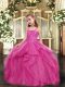 Charming Sleeveless Organza Floor Length Lace Up Child Pageant Dress in Hot Pink with Beading