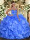 Modest Sleeveless Beading and Ruffles Lace Up Quinceanera Gown