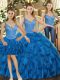 Straps Sleeveless Sweet 16 Dress Floor Length Beading and Ruffles Teal Organza