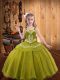 Best Floor Length Olive Green Kids Pageant Dress Straps Sleeveless Lace Up