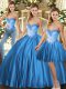 Romantic Floor Length Three Pieces Sleeveless Baby Blue 15th Birthday Dress Lace Up