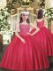 Customized Floor Length Coral Red Pageant Dress for Teens Straps Sleeveless Lace Up