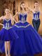 Blue Sweetheart Neckline Embroidery Quince Ball Gowns Sleeveless Lace Up