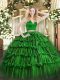 Green Sleeveless Floor Length Ruffled Layers Zipper Quinceanera Gowns
