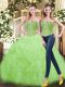 Noble Floor Length Lace Up Sweet 16 Dress Yellow Green for Military Ball and Sweet 16 and Quinceanera with Beading and Ruffles