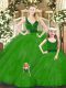 Green Ball Gowns Organza V-neck Sleeveless Beading and Ruffles Floor Length Zipper 15th Birthday Dress