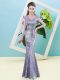 Traditional Sequins Prom Party Dress Lavender Zipper Cap Sleeves Floor Length