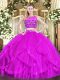 Best Purple Tulle Zipper Scoop Sleeveless Floor Length Quinceanera Gown Beading and Ruffles