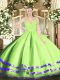 Organza Spaghetti Straps Sleeveless Zipper Ruffled Layers Quince Ball Gowns in Yellow Green