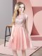 Deluxe Baby Pink A-line Scoop Sleeveless Tulle Knee Length Zipper Beading Prom Dresses