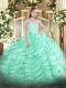 Sleeveless Brush Train Lace Up Beading and Ruffled Layers Ball Gown Prom Dress