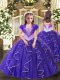 Floor Length Lace Up Pageant Dress Wholesale Purple for Party and Sweet 16 and Quinceanera and Wedding Party with Beading and Ruffles