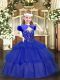 Ball Gowns Girls Pageant Dresses Royal Blue Straps Organza Sleeveless Floor Length Lace Up