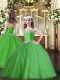Glorious Sweep Train Ball Gowns Pageant Gowns For Girls Green Straps Tulle Sleeveless Lace Up