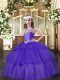 Beauteous Purple Organza Lace Up Pageant Dress for Teens Sleeveless Floor Length Beading and Ruffled Layers