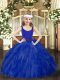 Royal Blue Tulle Zipper Little Girl Pageant Dress Sleeveless Floor Length Beading and Ruffles