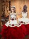 Straps Sleeveless Little Girls Pageant Dress Wholesale Floor Length Embroidery and Ruffles Wine Red Satin and Tulle