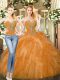 Orange Red 15 Quinceanera Dress Military Ball and Sweet 16 and Quinceanera with Beading and Ruffles Sweetheart Sleeveless Lace Up