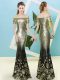 Short Sleeves Sequined Floor Length Zipper Dress for Prom in Gold with Sequins