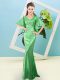 Best Green Sequined Zipper Prom Dresses Half Sleeves Floor Length Sequins
