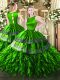 Green Ball Gowns Satin and Organza Scoop Sleeveless Ruffles Floor Length Clasp Handle Ball Gown Prom Dress