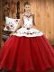 Satin and Tulle Sleeveless Floor Length Sweet 16 Quinceanera Dress and Embroidery