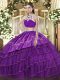 Sexy Beading and Embroidery and Ruffled Layers 15 Quinceanera Dress Purple Backless Sleeveless Floor Length