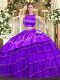 Floor Length Two Pieces Sleeveless Purple Sweet 16 Dress Criss Cross