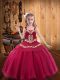 Perfect Straps Sleeveless Pageant Gowns For Girls Floor Length Embroidery Red Organza