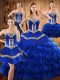 Trendy Floor Length Ball Gowns Sleeveless Blue Quinceanera Dresses Lace Up
