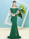 Dark Green Mermaid Sequined Off The Shoulder Short Sleeves Sequins Zipper Homecoming Dress Sweep Train