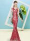 Red Sleeveless Floor Length Sequins Zipper Evening Dress