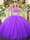 Super Lavender Sweet 16 Dress Military Ball and Sweet 16 and Quinceanera with Beading High-neck Sleeveless Backless