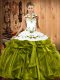 Ball Gowns Quinceanera Dresses Olive Green Halter Top Satin and Organza Sleeveless Floor Length Lace Up